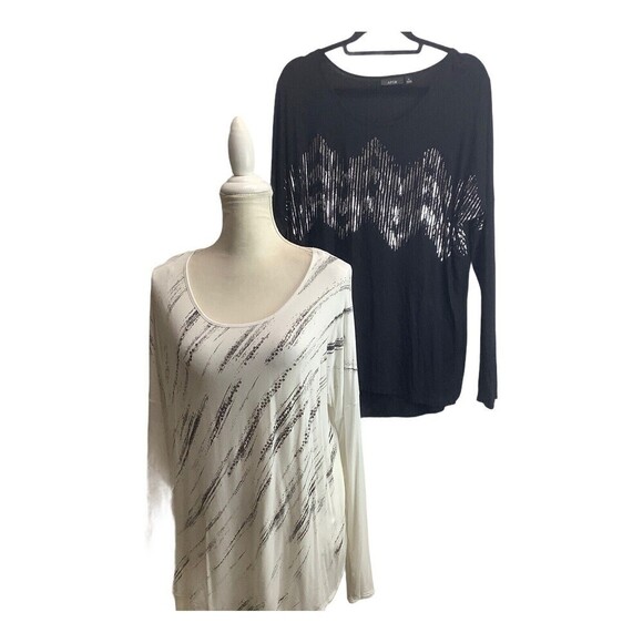 LOT of 2 Apt 9 Blouse Shirt Top Women Long Sleeve Size XL  White‎ Black Sequins - Picture 1 of 6